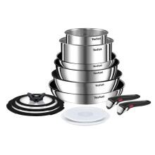 Tefal Ingenio Emotion Cookware Set 13 Pieces Pots and Pans with Removable Handles Non-Stick Coating Induction Cookware Set Silver/
