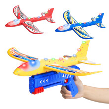 Doloowee Airplane launcher Toy, 3 Foam Airplanes with Catapult Gun, 2 Flight Modes & LED Lights and Stickers, Outdoor Toys for Kids Boys 3 4 5 6 7 8