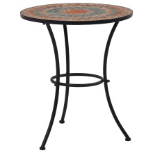 vidaXL Mosaic Bistro Table 60cm - Round Outdoor Coffee Table with Orange and Grey Ceramic Tiles - Powder-Coated Iron Frame - Easy