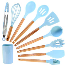 Douup Silicone Cooking Utensils Set, 10Pcs Kitchen Utensil Set with Holder, Non-Stick Cookware, Heat Resistant Kitchen Gadgets Ute