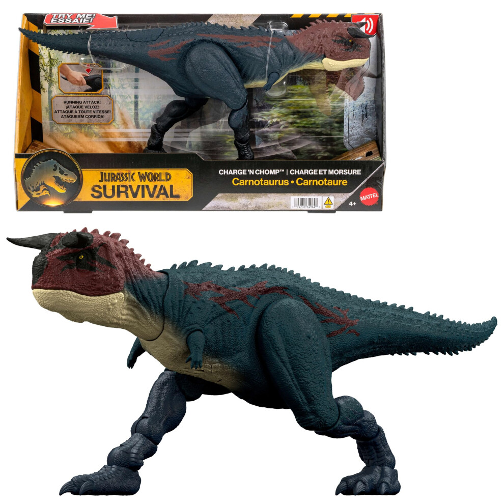 Photos - Action Figures / Transformers Mattel Jurassic World Dinosaur Action Figure, Running & Biting Carnotaurus with Roar Sounds, Charge N Chomp, Digital Play, J 