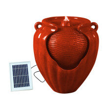 Gardenwize Solar Powered Red Vase Water Feature with LED Light & Battery Backup, Garden Fountain for Patios, Balconies, and Deckin