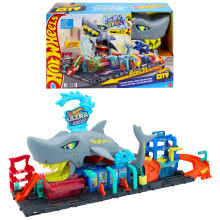 Hot Wheels Let's Race Netflix - City Toy Car Track Set, Ultra Shark Car Wash with 1:64 Scale Color Reveal Toy Car, Repeat Color-Change Feature, Stora