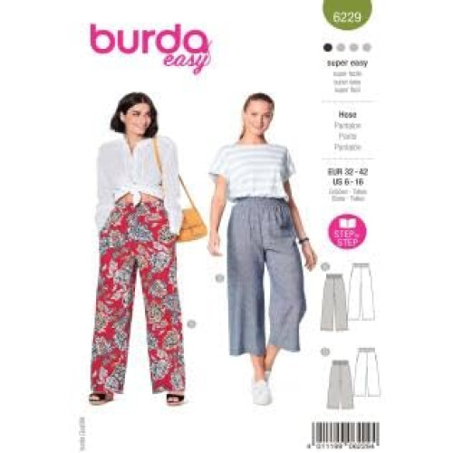 Burda Style Sewing Pattern B6229 Misses’ Pull-On Trousers in Two Lengths