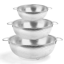 HaWare Colander Set of 3, Stainless Steel Colanders with Handle, Metal Colander Perforated Strainer for Kitchen Pasta/Vegetable/Ri