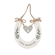 Just Married' Wedding Horseshoe White with Hanging Heart