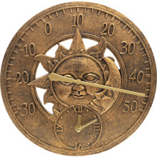St Helens Home & Garden Vintage Sun and Moon Clock and Thermometer 300mm / 12"
