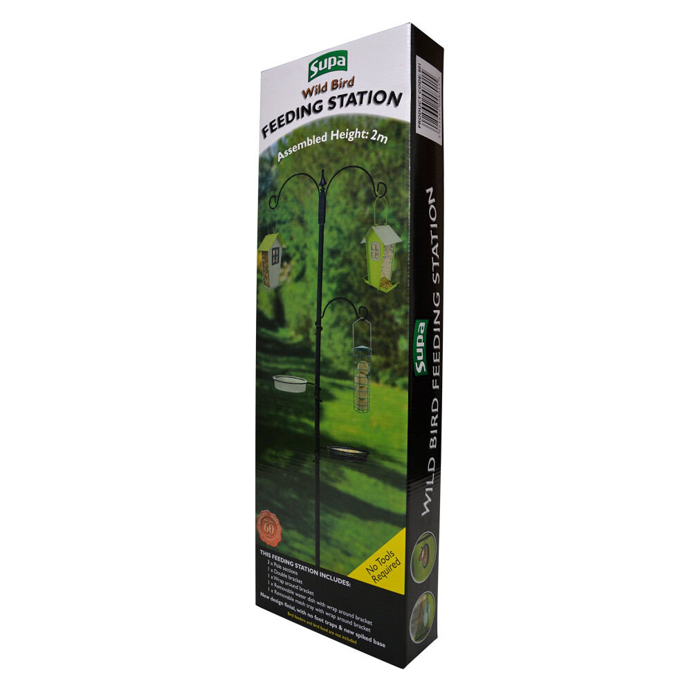 Supa Wild Bird Feeding Station For Garden Birds With Water Dish, Mesh Pecking Dish For Bird Feed And 3 Arms For Hanging Feeders Fr