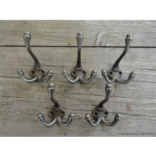 SET OF 5 CLASSIC ANTIQUE STYLE 1883 TRIPLE COAT HOOK CAST IRON HOOKS HAT RACK