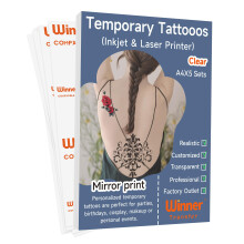 WinnerTransfer Professional Printable Clear Temporary Tattoo Transfer Paper for Inkjet & Laser Printer A4 5 Sets (A+B) Transparent Tattoo Stickers DI