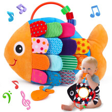 Baby Sensory 0-3 0-6 Toys Months, 2 in 1 Baby Music Fish Tummy Time Toy & High Contrast Black and White Toy, Babies Newborn Toys 0 3 6 Months with Mi