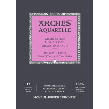 ARCHES Aquarelle 100% Satin 300g Glued Pad A4 12 Sheets Natural White
