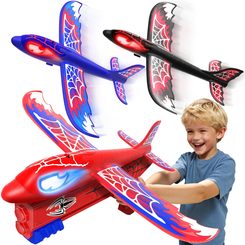 Photos - Doll Airplane Launcher Toys for 4 5 6 7 8 Year Old Boys, 3 Pack LED Flying Glider Planes w Glowing Eyes & Web Wings, S-pider Kids