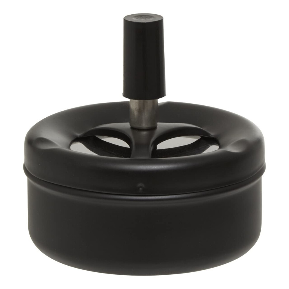 Premier Housewares Small Spinning Ash Tray With Lid/ Outdoor Ashtray For Cigarettes Ashtrays With Matte Finish For Garden Smo Black