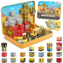 54 Pcs Mini Magnetic Blocks Travel Toys with Iron (Yellow)