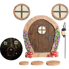 Simple Creativity Fairy Door for Wall and Trees Outdoor with Light, Glow in The Dark, Gnome Desk Art Sculpture Decoration for Clas