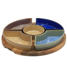 Lesser & Pavey Snack Dishes & Wood Trays For Food Serving | Wood Snacks Serving Platter With Bowls | Colourful Designers Round And