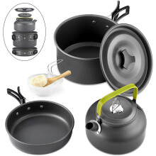 Qtiwe 10-Piece Cookware Kit Picnic Pots Cookware Camping Set for Camping Outdoor Hiking Picnic BBQ, Foldable Camping Pots, Fda Cer