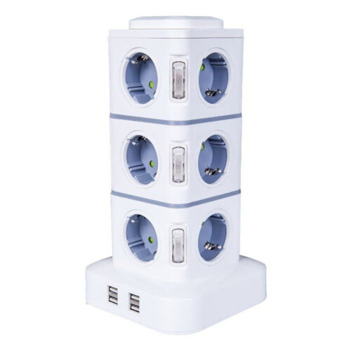 Πολύπριζο, 12 πρίζες - 2500W / 10A - με 4 θύρες USB, προστασία από υπερτάσεις - καλώδιο επέκ