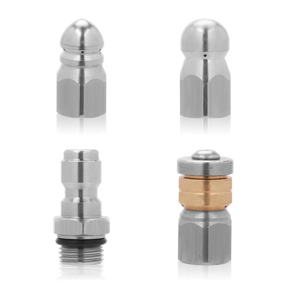 3Pcs Sewer Jetter Nozzle For Pressure Washer, Stainless Steel Drain Cleaning Nozzle For Drain Jetting Hose Rotating Button Nose Wi 94873931