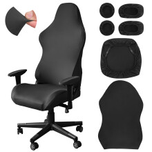 6Pcs Gaming Chair Set - Soft Breathable Black Stretch Cover & Arm & Headphone Accessories for Office & Computer Swivel Chairs