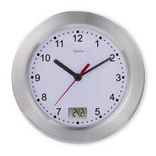 Hama Bathroom Clock, Aluminium Glass, Silver, Standard