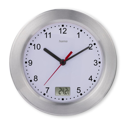 Hama Hama Bathroom Clock, Aluminium Glass, Silver, Standard