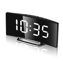 Digital Alarm Clock for Bedrooms, Black Curved Large Display LED Temperature Date, Display Bedside Clock with USB Charging Port Ad