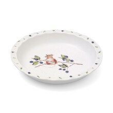 Royal Worcester x Wrendale Designs Pie Dish - Stoneware White Dish Featuring a Mouse on a Branch of Berries Design by Artist Hanna