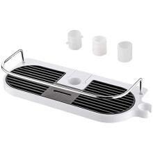 Ibergrif M34032 No Drilling Bathroom Pole Storage Rack Holder With Buckle and Head Hook, Fits 19mm-25mm Shower Rail, Silver/Black