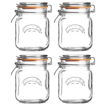 Kilner Clip Top Square Jar Ideal for Storing Food 1 Litre Clear/Transparent (Pack of 4)