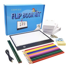 Canvall Flipbook Set for Drawing and Tracing Animation, Include: LED Light Box, 540 Pages Animated Loose-Leaf Paper, 2 HB +12 Colo