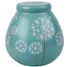 Pot of Dreams White Dandelion Flowers Save And Smash Teal Color Ceramic Money Box Piggy Bank | Perfect Decorative Gift for Centrep