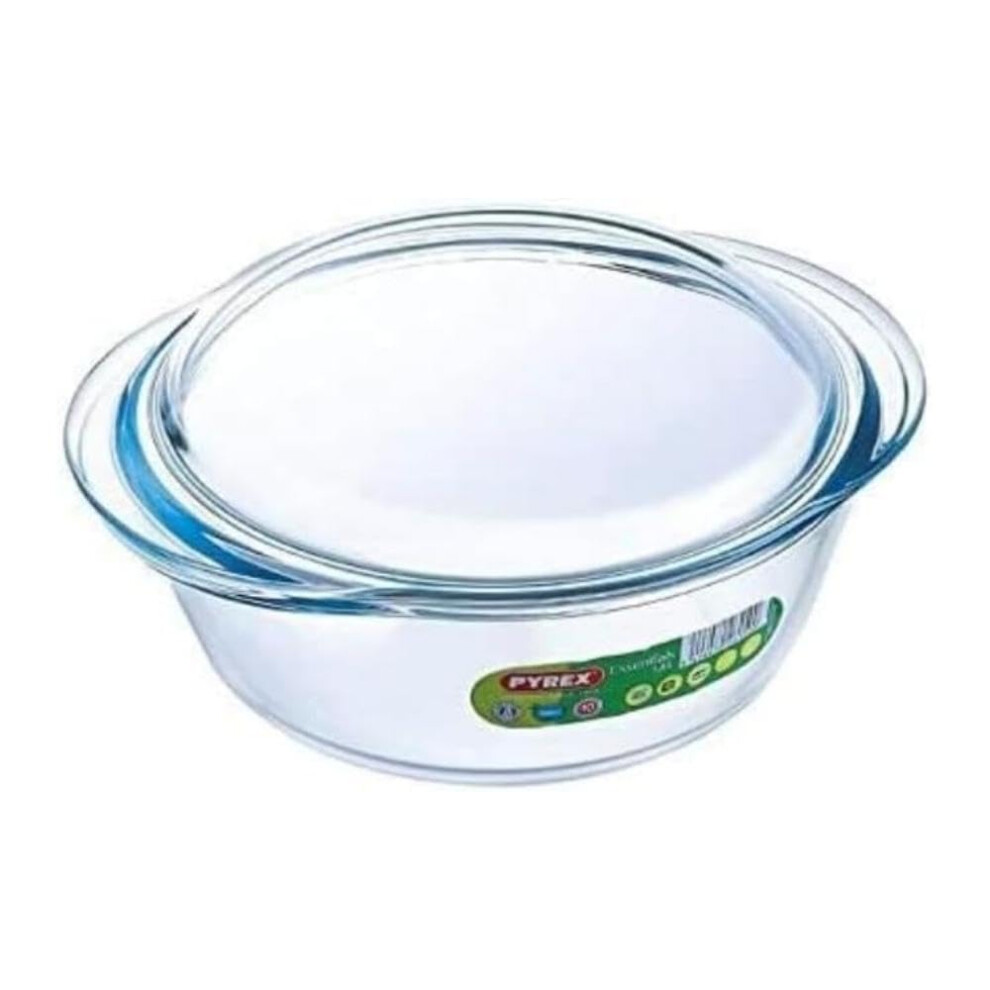 Pyrex Essentials Single Glass Round Casserole Dish With Lid 1.6L Transparent