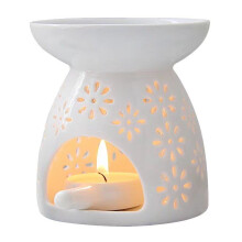 ZEEWIZZ !BIG SIZE! 9.8 x 9.8 x 11.5 cms Wax Melt EssentialOil Burner White -Star Pattern, Ceramic Aroma Burners Assorted Wax Warm