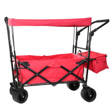 Qualtex Portable Folding Trolley, Push Pull Wagon With Canopy, Adjustable Handle Bar, Transport Wagon, Beach Cart, Garden Cart, Ca