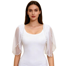 NICENEEDED 14.6 Inch Detachable Wedding Bridal Cape, Pearl White Tulle Shoulder Capelet Veil Cloak, Gothic Sheer Capes Cover Up Ac