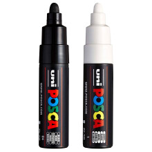 Posca Uni PC-7M Marker Art Pen - Large Bullet Tip - 4.5-5.5mm Nib - [Pack of 2] - Black and White