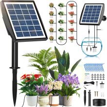 Solar Irrigation System, Automatic Watering System with Lack of Water Alarm, with Timer and 15 m Hose, for Garden, Balcony, Plants