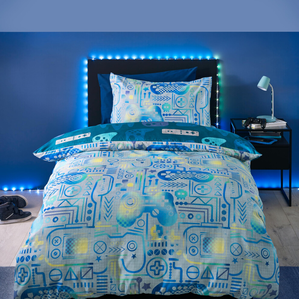 Catherine Lansfield Kids Gamer So Soft Single Duvet Cover Set With Pillowcase Grey