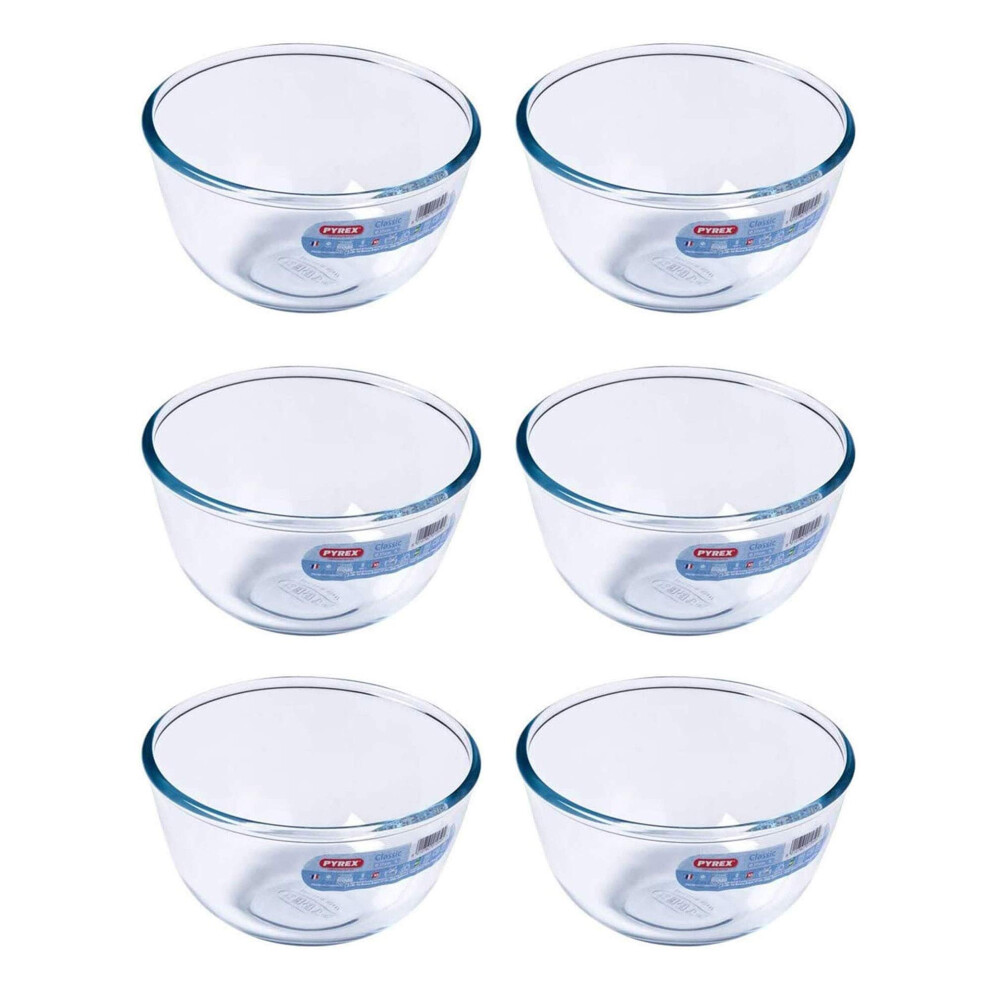 Pyrex Classic Round Glass Bowl Ovenproof And Microwave Safe 0.5 Litre Transparent (Pack Of 6)
