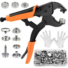 Heavy Duty Snap Fastener Tool Kit, Adjustable Snap Button Plier with 3 Dies and 60 Sets Metal Poppers Fasteners, Press Studs Snap Fasteners kit