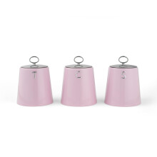 Salter Retro Pink 3-Piece Canister Set– Tea, Coffee & Sugar Canisters, Dry Food Storage Containers, Durable Steel, Stylish Embosse