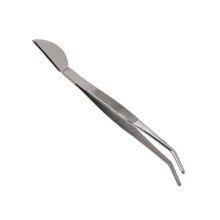 Bonsai Curved Tip Tweezer with Spatula, Stainless Steel Precision Tweezer with Long Comfortable Ridged Handle for Potted Loosening