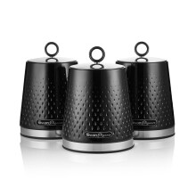 Swan Elegance Set of 3 Kitchen Storage Canisters for Tea, Coffee, and Sugar with Textured Gloss Finish and Stainless Steel Accents