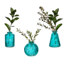 Sass & Belle Turquoise Glass Bud Vases Set - Small Glass Vases for Flowers, Vintage Table Decor for Home, Elegant Flower Vase Set,