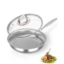 Abijan 5-Ply Stainless Steel Frying Pan with Lid 28cm/11inch, 18/10 Stainless Steel Pan for Induction Hob, Titanium Pan for Cookin