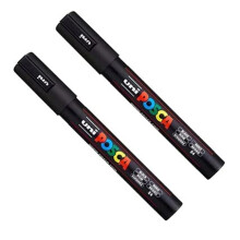 Posca PC-5M Paint Marker Art Pens - 1.8-2.5mm Nib - Black Ink - 2 Pack