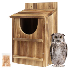 UUMENHA Owl House,Carbonized Cedar Large Owl Bird Box with Shavings,Owl Boxes for Outside 14.597.5 inches,Owl Nesting Box for Wi