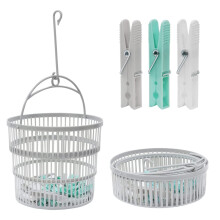 Collapsible Clothes Peg Basket for Washing Line with Hanger & 50 Pcs Multicoloured Clothes Pegs for Washing Line Strong and Durabl